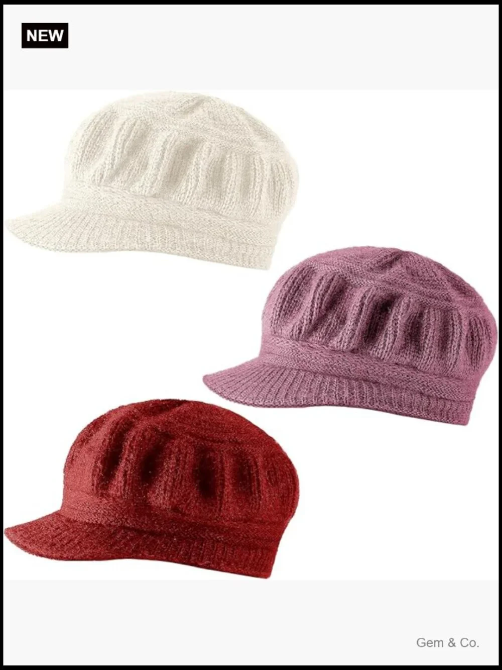 3 Pack Slouchy Knit Newsboy Beanies with Visor Winter Hats for Women